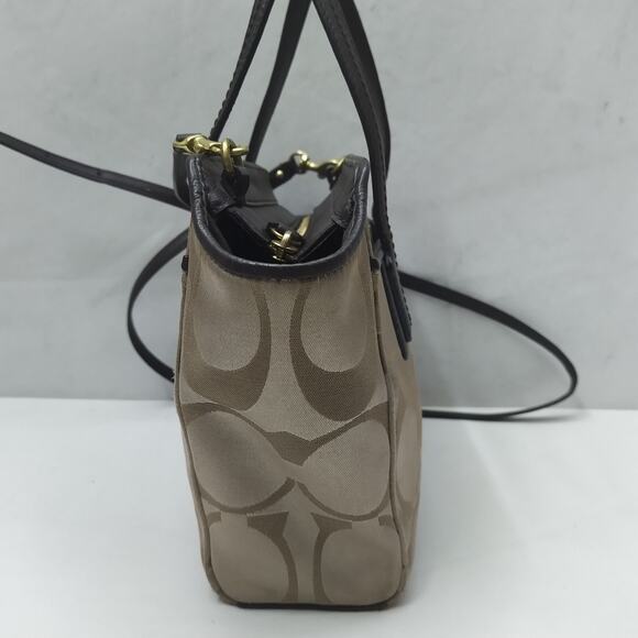 Coach Taylor Signature Light Tan Canvas Mini Tote Cross Body Bag Style# F28641 - Picture 5 of 16